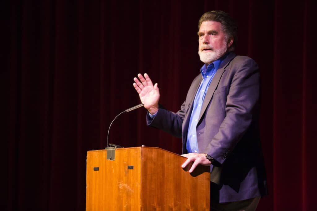 Nuclear strategist Dr. Brad Roberts '72 spoke to the community during Convocation about threats to national security and the complex issues surrounding nuclear weapons.